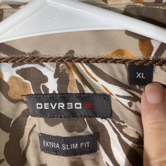 Mens Devred 1902 Extra Slim Fit Floral Button Shirt Tan Brown XL Made in France - Picture 6 of 8